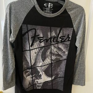 Fender Guitar Black and Gray Raglan T-Shirt SMALL